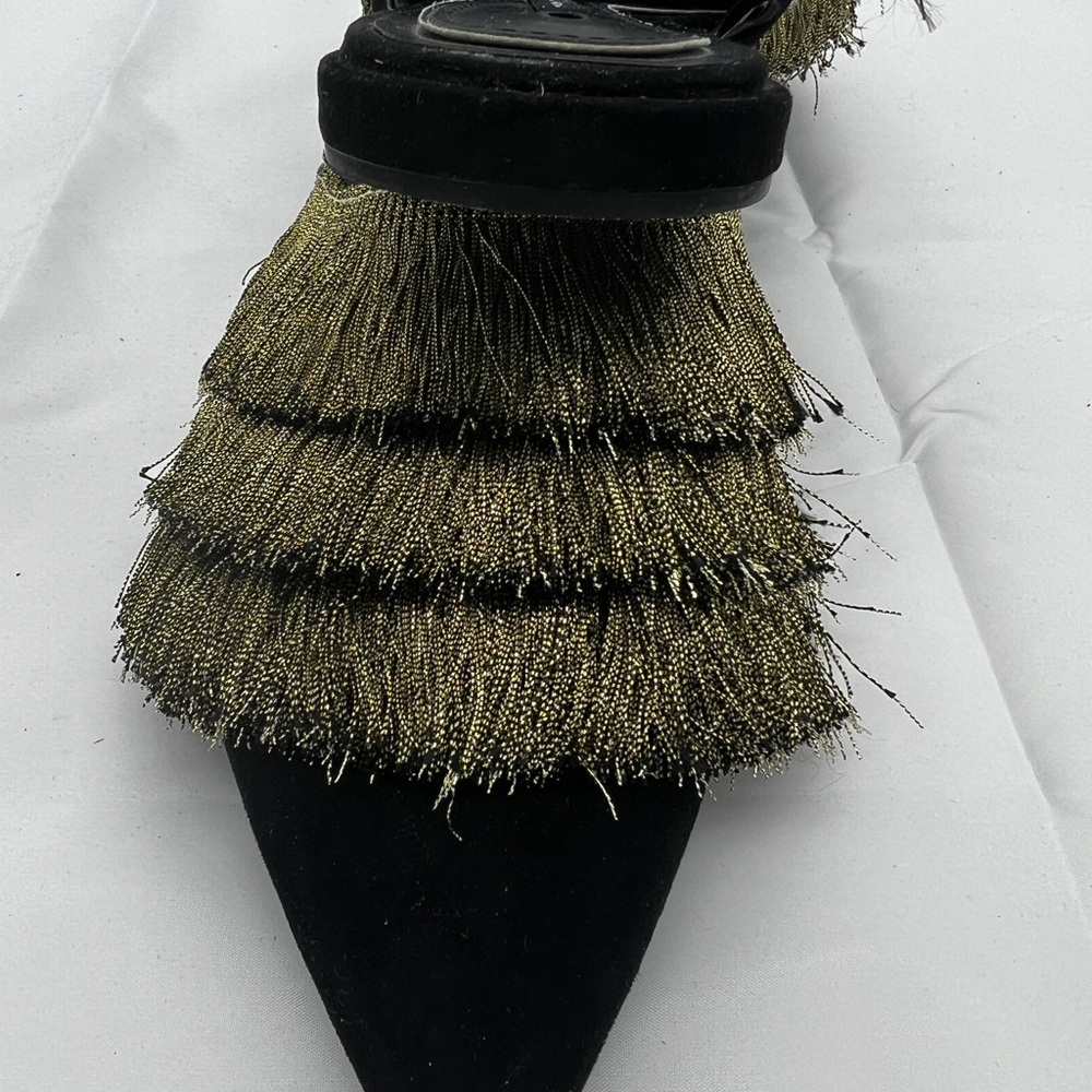 Black and Gold Fringe Flat mule
